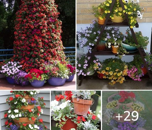For a spectacular garden decoration, build a DIY flower tower.